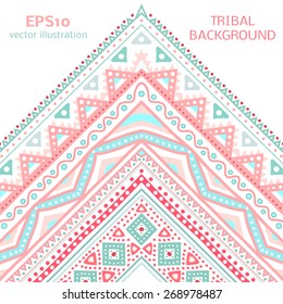 Tribal ethnic corner pattern. Vector illustration for your cute feminine romantic design. Aztec sign on white background. Pink and blue colors. Borders and frames. Pretty texture wallpaper.