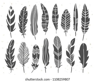 Tribal ethnic elements. North American Indian illustration set with feathers
