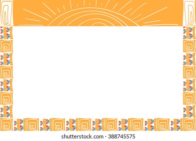 Tribal ethnic frame made in hand drawn style vector. Boho aztec style
