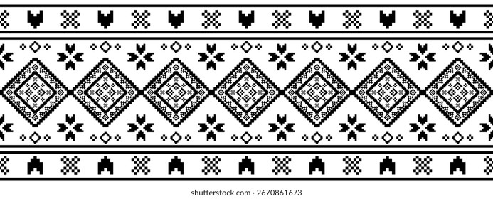 Tribal Ethnic Geometric Seamless Pattern Aztec Navajo Southswest Native American Southwestern Schwarz-Weiß-Design für Stoffdruck