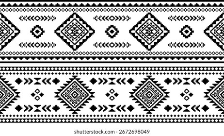 Tribal Ethnic Geometric Seamless Pattern Aztec  Navajo Southwest Native American Southwestern black and white design for fabric printing