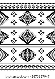 Patrón geométrico geométrico tribal Azteca Navajo Suroeste Nativo americano Suroeste Diseño blanco y negro para la impresión de la tela