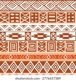 Tribal ethnic geometric seamless pattern for textile print on fabric and wallpaper, brown and terracotta southwest design