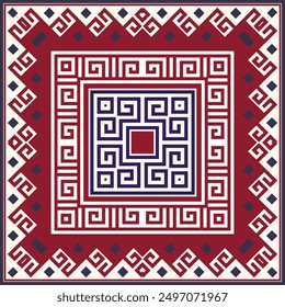 Tribal ethnic greece seamless pattern with square borders frames. Ornate greek background. Beautiful colorful geometric ornament. Abstract ornamental elegant design. Greek key meander. Endless texture