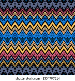 Tribal ethnic Ikat folklore pattern. African abstract ornament. Vector Fashion print. Seamless pattern tile. Retro chevron vector background. Geometric folk decorative texture