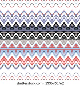 Tribal ethnic Ikat folklore pattern. African abstract ornament. Vector Fashion print. Seamless pattern tile. Retro chevron vector background. Geometric folk decorative texture