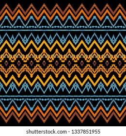 Tribal ethnic Ikat folklore pattern. African abstract ornament. Vector Fashion print. Seamless pattern tile. Retro chevron vector background. Geometric folk decorative texture