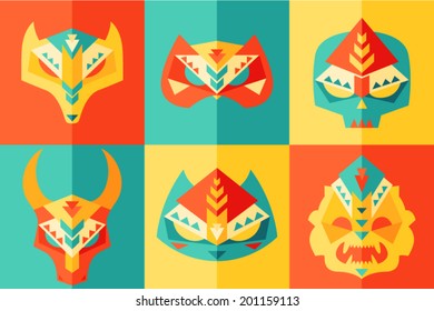 Tribal, ethnic, origami, animals, carnival mask, vector illustration, flat design 