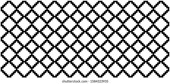 Tribal Ethnic patten background Seamless, geometric print for Christmas xmas. Vector black border banner. Textile texture, fabric weaving square plaid style. Mosaic structure.
