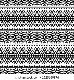 Tribal ethnic pattern in black and white color. BW Seamless ethnic pattern Design for bakcground, wallpaper, template or texture