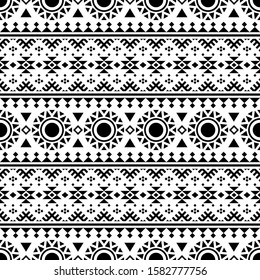 Tribal ethnic pattern in black and white color. Seamless Pattern of Traditional design for border, bakcground, frame, or etc