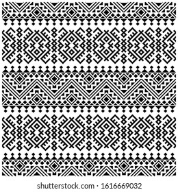 Tribal ethnic pattern in black and white color. Design for bakcground or frame
