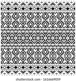 Tribal ethnic pattern in black and white color. Illustration of traditional motifs vector design for bakcground or frame