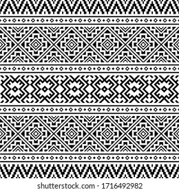 Tribal Ethnic Pattern design vector in black and white color. Aztec pattern illustration design.