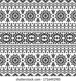 Tribal Ethnic Pattern design vector in black and white color. Aztec pattern illustration design.