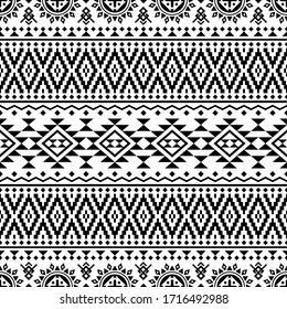 Tribal Ethnic Pattern Design Vector In Black And White Color. Aztec Pattern Illustration Design.