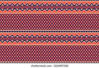 Tribal ethnic pattern with geometric elements. Vector pattern fabric color orange and blue design. Creative tribal endless ornament, perfect for textile design, wrapping paper, wallpaper or background