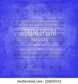 tribal ethnic pattern on a blue watercolor background