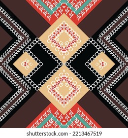 Stammeszugehörigkeit Traditionelles ethnisches Muster. Es ist ein Muster, das durch die Kombination geometrischer Formen entsteht. Erstellen Sie schöne Stoffmuster. Design für den Druck. Verwendung in der Modebranche.
