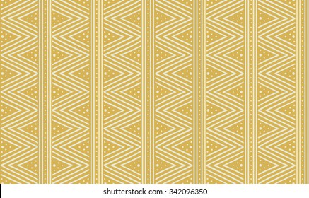 Tribal ethnic seamless african pattern. Vector illustration for print, textile design and background. Beige stripes and dots on a ocher background in african style. Stylish decoration, ornament.