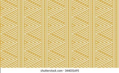 Tribal ethnic seamless african pattern. Vector illustration for print, textile design and background. Beige stripes and dots on a ocher background in african style. Stylish decoration, ornament.