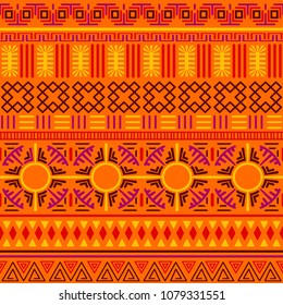 Tribal ethnic seamless pattern. Abstract geometric ornament with African motifs. Vector illustration. Perfect for textile print, wallpaper, cloth design, tissue, wrapping paper and fabric design.