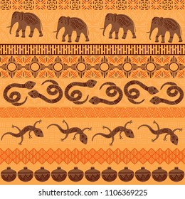 Tribal ethnic seamless pattern. Abstract geometric ornament with African motifs. Vector illustration. Perfect for textile print, wallpaper, cloth design, tissue, wrapping paper and fabric design.