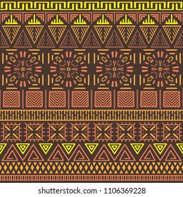 Tribal ethnic seamless pattern. Abstract geometric ornament with African motifs. Vector illustration. Perfect for textile print, wallpaper, cloth design, tissue, wrapping paper and fabric design.