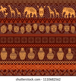 Tribal ethnic seamless pattern. Abstract geometric ornament with African motifs. Vector illustration. Perfect for textile print, wallpaper, cloth design, tissue, wrapping paper and fabric design.