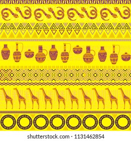 Tribal ethnic seamless pattern. Abstract geometric ornament with African motifs. Vector illustration. Perfect for textile print, wallpaper, cloth design, tissue, wrapping paper and fabric design.