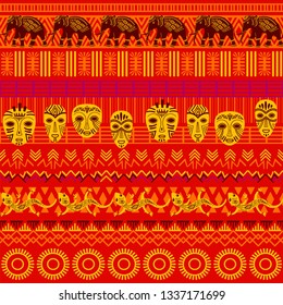 Tribal ethnic seamless pattern. Abstract geometric ornament with African motifs. Vector illustration. Perfect for textile print, wallpaper, cloth design, tissue, wrapping paper and fabric design.