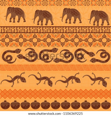 Tribal ethnic seamless pattern. Abstract geometric ornament with African motifs. Vector illustration. Perfect for textile print, wallpaper, cloth design, tissue, wrapping paper and fabric design.