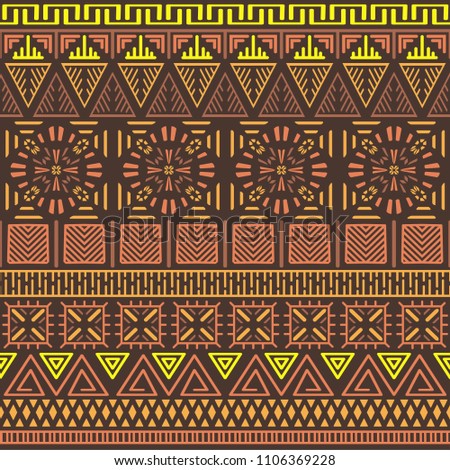 Tribal ethnic seamless pattern. Abstract geometric ornament with African motifs. Vector illustration. Perfect for textile print, wallpaper, cloth design, tissue, wrapping paper and fabric design.