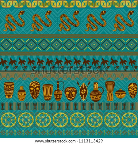 Tribal ethnic seamless pattern. Abstract geometric ornament with African motifs. Vector illustration. Perfect for textile print, wallpaper, cloth design, tissue, wrapping paper and fabric design.