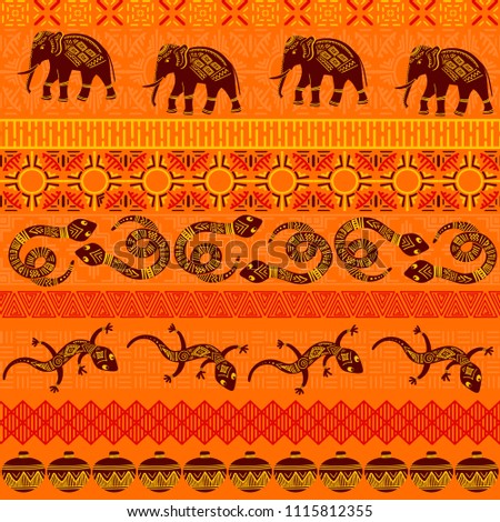 Tribal ethnic seamless pattern. Abstract geometric ornament with African motifs. Vector illustration. Perfect for textile print, wallpaper, cloth design, tissue, wrapping paper and fabric design.