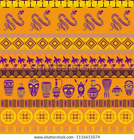 Tribal ethnic seamless pattern. Abstract geometric ornament with African motifs. Vector illustration. Perfect for textile print, wallpaper, cloth design, tissue, wrapping paper and fabric design.