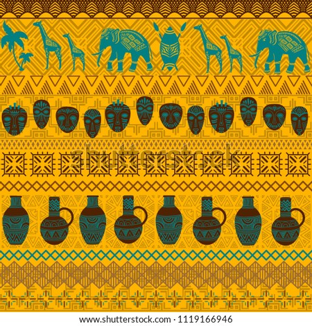Tribal ethnic seamless pattern. Abstract geometric ornament with African motifs. Vector illustration. Perfect for textile print, wallpaper, cloth design, tissue, wrapping paper and fabric design.