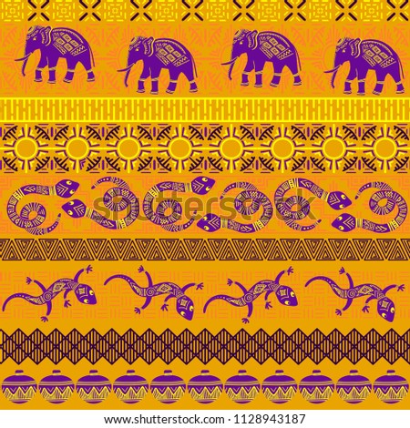 Tribal ethnic seamless pattern. Abstract geometric ornament with African motifs. Vector illustration. Perfect for textile print, wallpaper, cloth design, tissue, wrapping paper and fabric design.