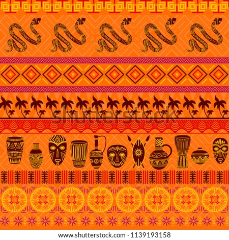 Tribal ethnic seamless pattern. Abstract geometric ornament with African motifs. Vector illustration. Perfect for textile print, wallpaper, cloth design, tissue, wrapping paper and fabric design.