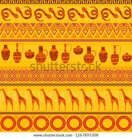 Tribal ethnic seamless pattern. Abstract geometric ornament with African motifs. Vector illustration. Perfect for textile print, wallpaper, cloth design, tissue, wrapping paper and fabric design.