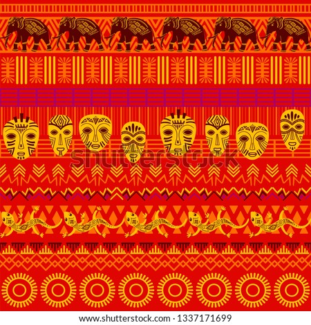 Tribal ethnic seamless pattern. Abstract geometric ornament with African motifs. Vector illustration. Perfect for textile print, wallpaper, cloth design, tissue, wrapping paper and fabric design.