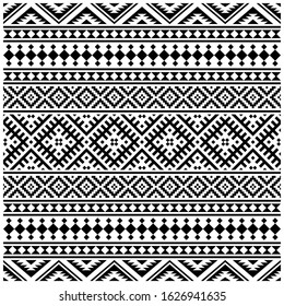 Tribal ethnic seamless pattern in black and white color. Design for bakcground, border or frame