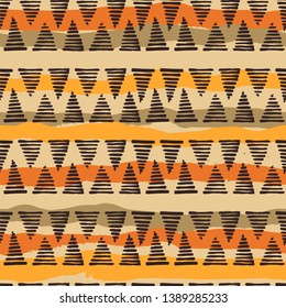 Tribal ethnic seamless pattern with geometric elements. Hand made effect. Vector background