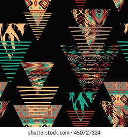 Tribal ethnic seamless pattern with geometric elements. Vector background