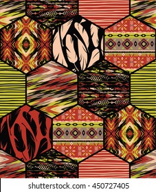 Tribal ethnic seamless pattern with geometric elements. Vector background