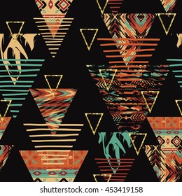 Tribal ethnic seamless pattern with geometric elements. Vector background.