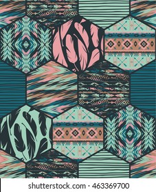 Tribal ethnic seamless pattern with geometric elements. Vector background