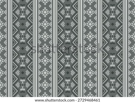 Tribal ethnic seamless pattern with geometric diamond ornaments and vertical stripes. Southwestern style background in ebony color tones. Grey pattern.Arrow.Triangle.Ideal for fabric printing, rug design