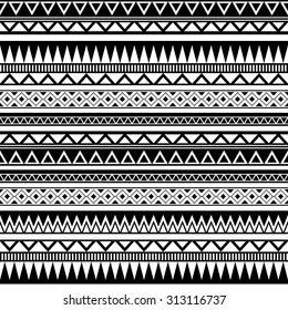 Patrón inquebrantable de las etnias tribales. Fondo vectorial azteco geométrico. Dibujo manual aislado en blanco y negro.
