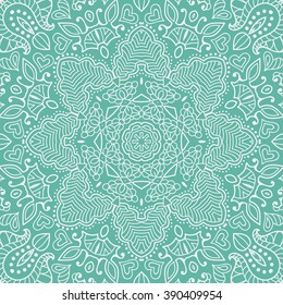 Tribal ethnic seamless pattern with mandala round circular ornament, geometric floral repeating texture. Vector decorative background